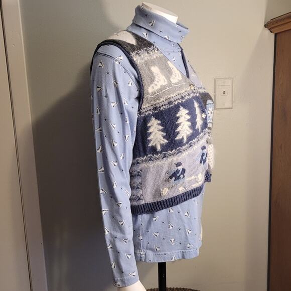 Vntg Christopher & Banks Hand Embroidered Winter Ramie Cotton Sweater Vest Set M - Picture 12 of 16